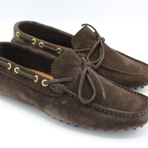 Mocassino Uomo Andy Sant'Angelo d'Ischia modello car shoes con laccetto e gommini in morbido camoscio sfoderato testa di moro (marrone)