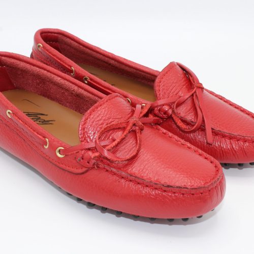Mocassino artigianale Andy Santangelo d'Ischia in pelle rossa e suola con gommini