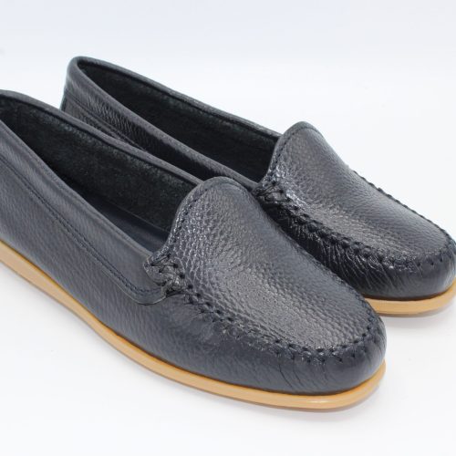 Mocassino artigianale andy da donna modello positano in pelle blu