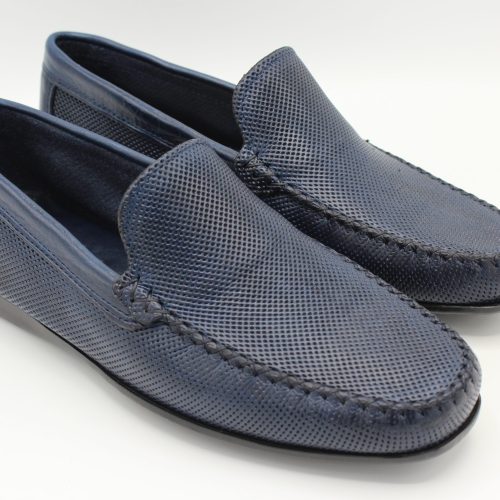 Mocassino uomo blu vitello saratoga traforato sfoderato calzata comoda Andy Santangelo d'Ischia