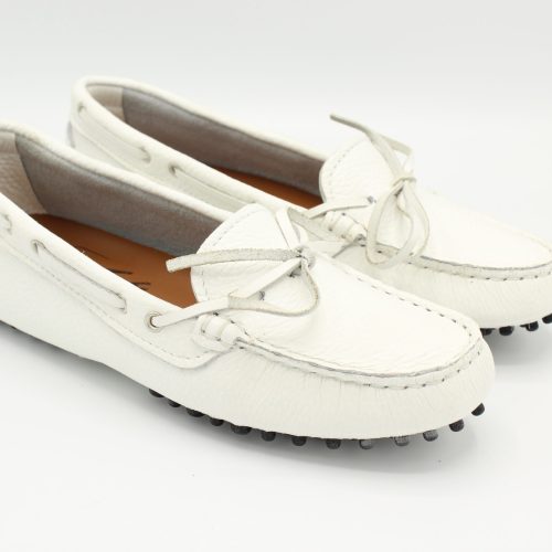 Mocassino bianco da donna in pelle morbida sfoderata con laccetto e gommini - Andy 2 Calzature Sant'Angelo d'Ischia