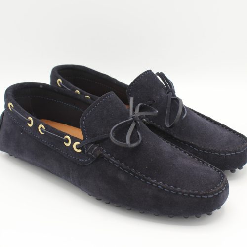 Mocassino Uomo Andy Santangelo d'Ischia modello car shoes con laccetto e gommini in morbido camoscio sfoderato blu navy