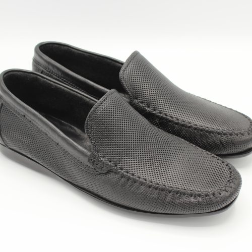 Mocassino uomo nero vitello saratoga traforato sfoderato calzata comoda Andy Santangelo d'Ischia