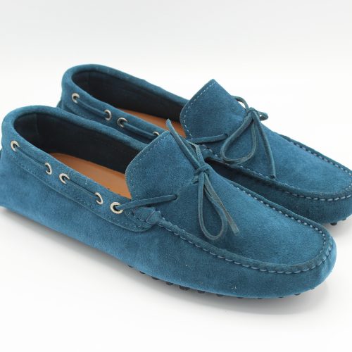 Mocassino Uomo Andy Sant'Angelo d'Ischia modello car shoes con laccetto e gommini in morbido camoscio sfoderato blu ottanio