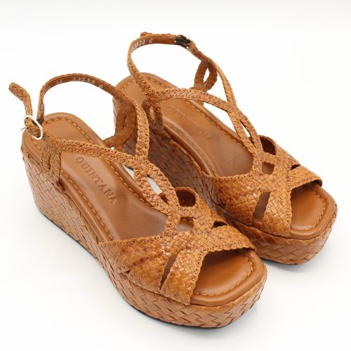 Sandalo Pons Quintana forma Ankara con Platform in pelle intrecciata toffe