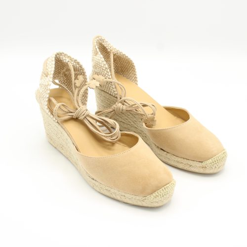 Espadrillas donna castaner Carina camoscio premium tostado (beige) zeppa 6 cm lacci pelle quadrifoglio