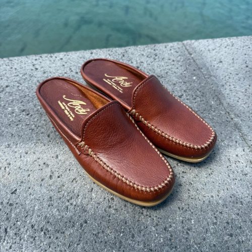 sabot artigianale andy da donna in morbida pelle sfoderata marrone zeppa flessibile color ambra